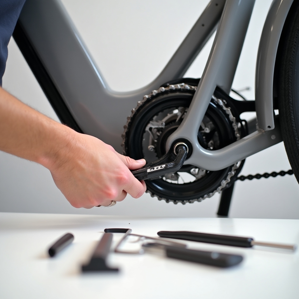 Tehničar popravlja bicikl u blizini